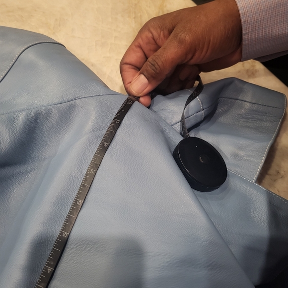 Blue Leather zip up Jacket with zip sleeves - Picture 4 of 6